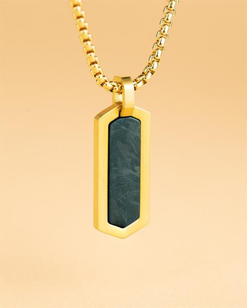 Halskette aus vergoldetem Edelstahl mit geschmiedetem Karbon-Finish - Roma Gold Black